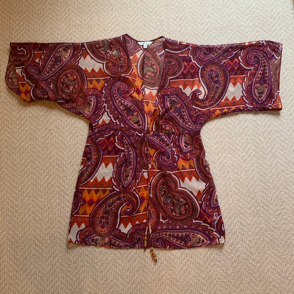 Chiffon Orange and Purple Tie Front Top